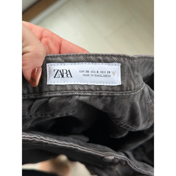 Zara Wide Leg Jeans Charcoal Gray High Rise Relaxed Denim Womens Size 6 28 - Picture 5 of 5